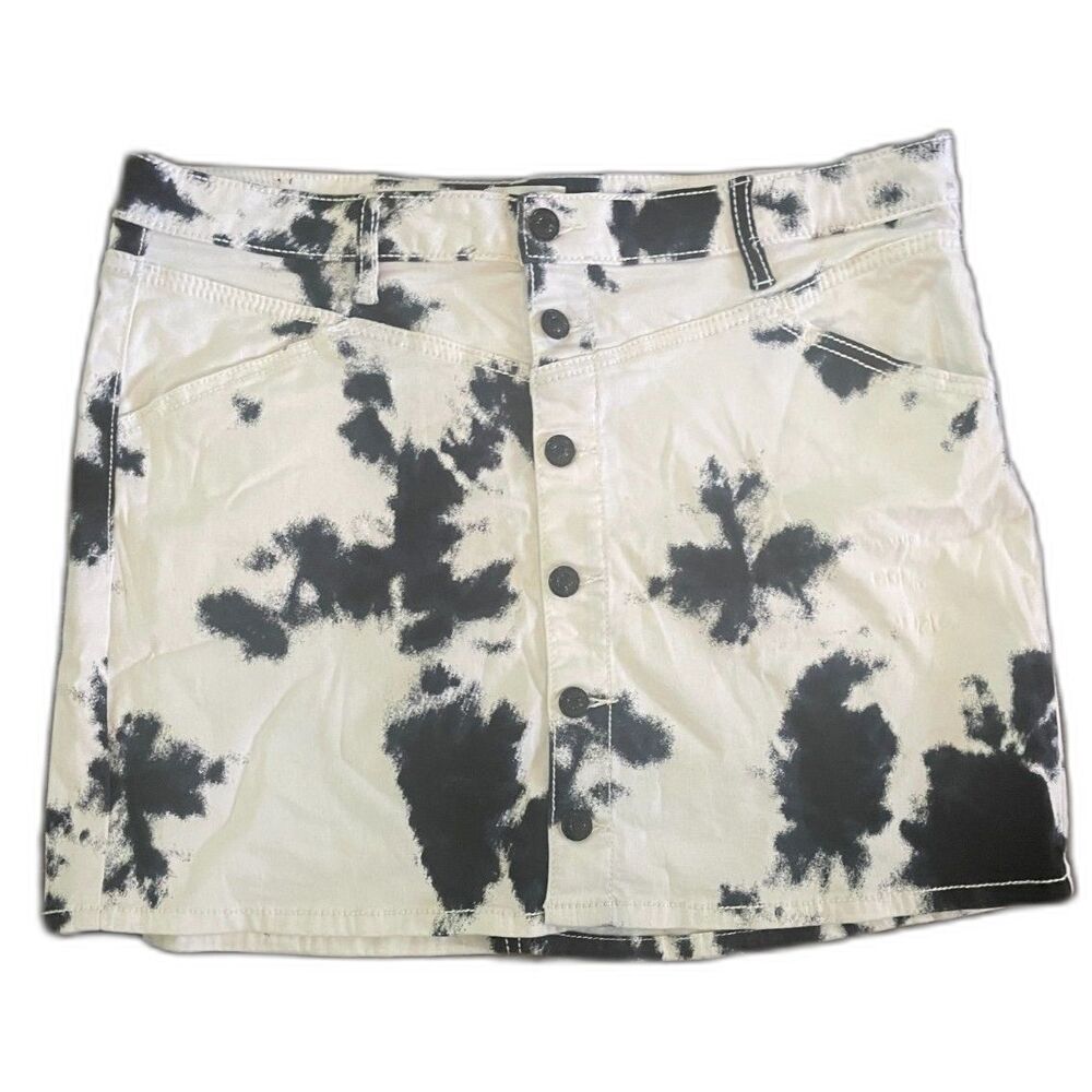 Shyanne Button Front Cow Rodeo Print Skirt Women’s Size XL Black & White Cotton